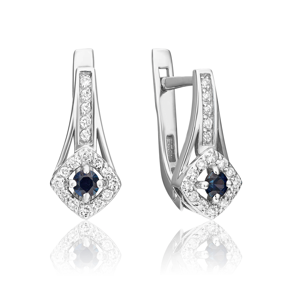 Серьги с английским замком из белого золота с сапфиром и бриллиантами 02-0882-00-105-1120-30