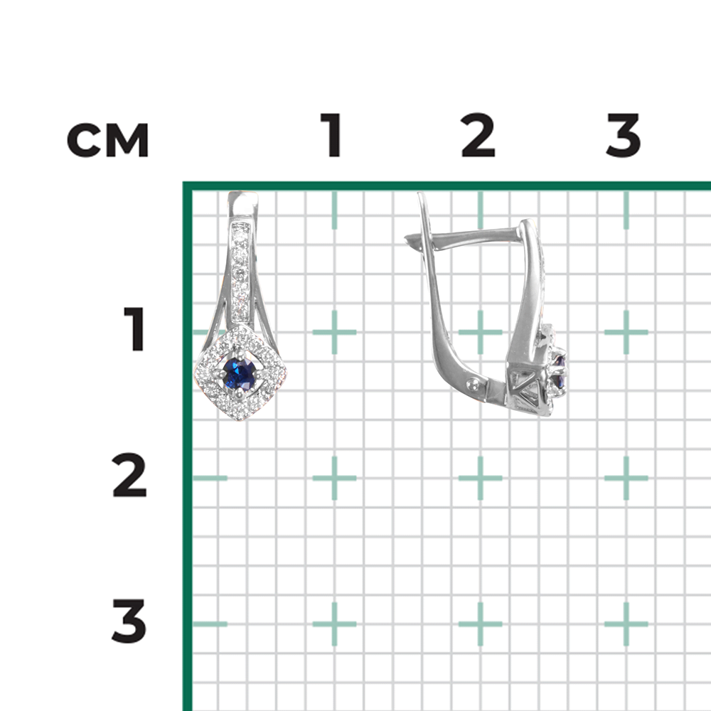 Серьги с английским замком из белого золота с сапфиром и бриллиантами 02-0882-00-105-1120-30