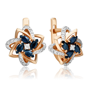Серьги с английским замком из красного золота с сапфирами и бриллиантами 02-0883-00-105-1110-30