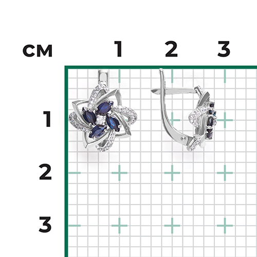 Серьги с английским замком из белого золота с сапфирами и бриллиантами 02-0883-00-105-1120-30