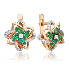 Серьги с английским замком из красного золота с изумрудами и бриллиантами 02-0883-00-106-1110-30