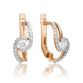 Серьги с английским замком из красного золота с бриллиантами 02-0884-00-101-1110-30