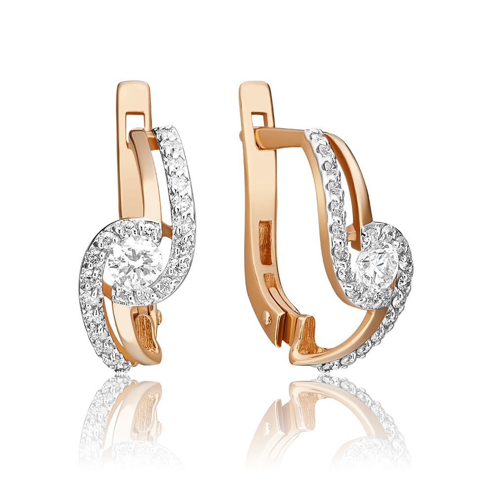 Серьги с английским замком из красного золота с бриллиантами 02-0884-00-101-1110-30