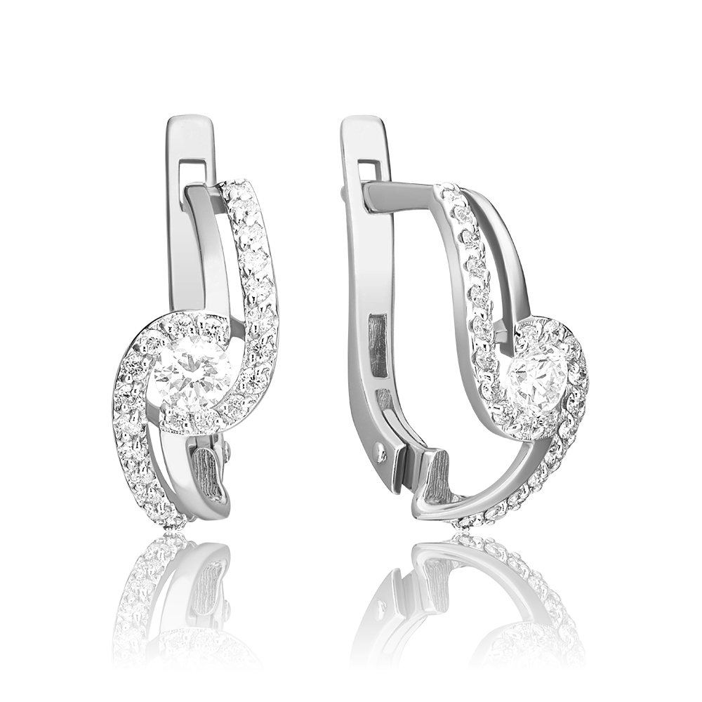 Серьги с английским замком из белого золота с бриллиантами 02-0884-00-101-1120-30