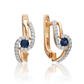 Серьги с английским замком из красного золота с сапфиром и бриллиантами 02-0884-00-105-1110-30