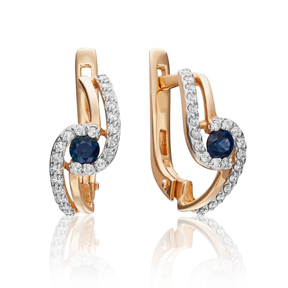 Серьги с английским замком из красного золота с сапфиром и бриллиантами 02-0884-00-105-1110-30