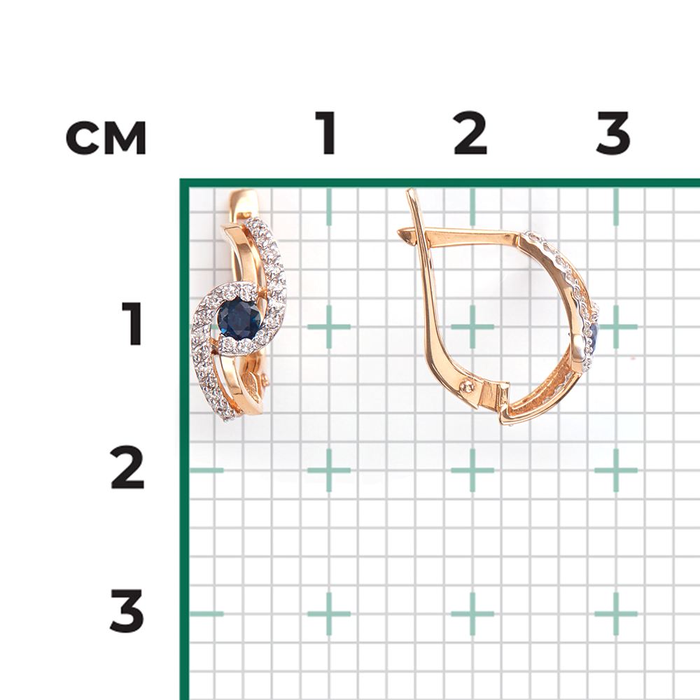 Серьги с английским замком из красного золота с сапфиром и бриллиантами 02-0884-00-105-1110-30
