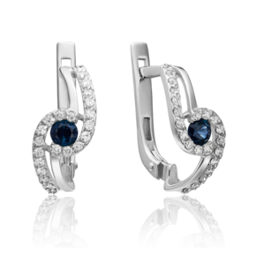Серьги с английским замком из белого золота с сапфиром и бриллиантами 02-0884-00-105-1120-30