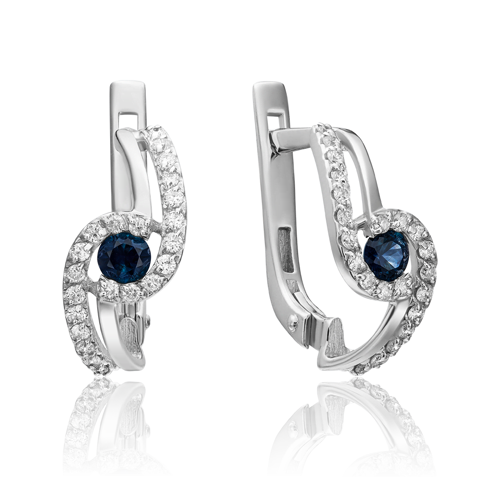 Серьги с английским замком из белого золота с сапфиром и бриллиантами 02-0884-00-105-1120-30