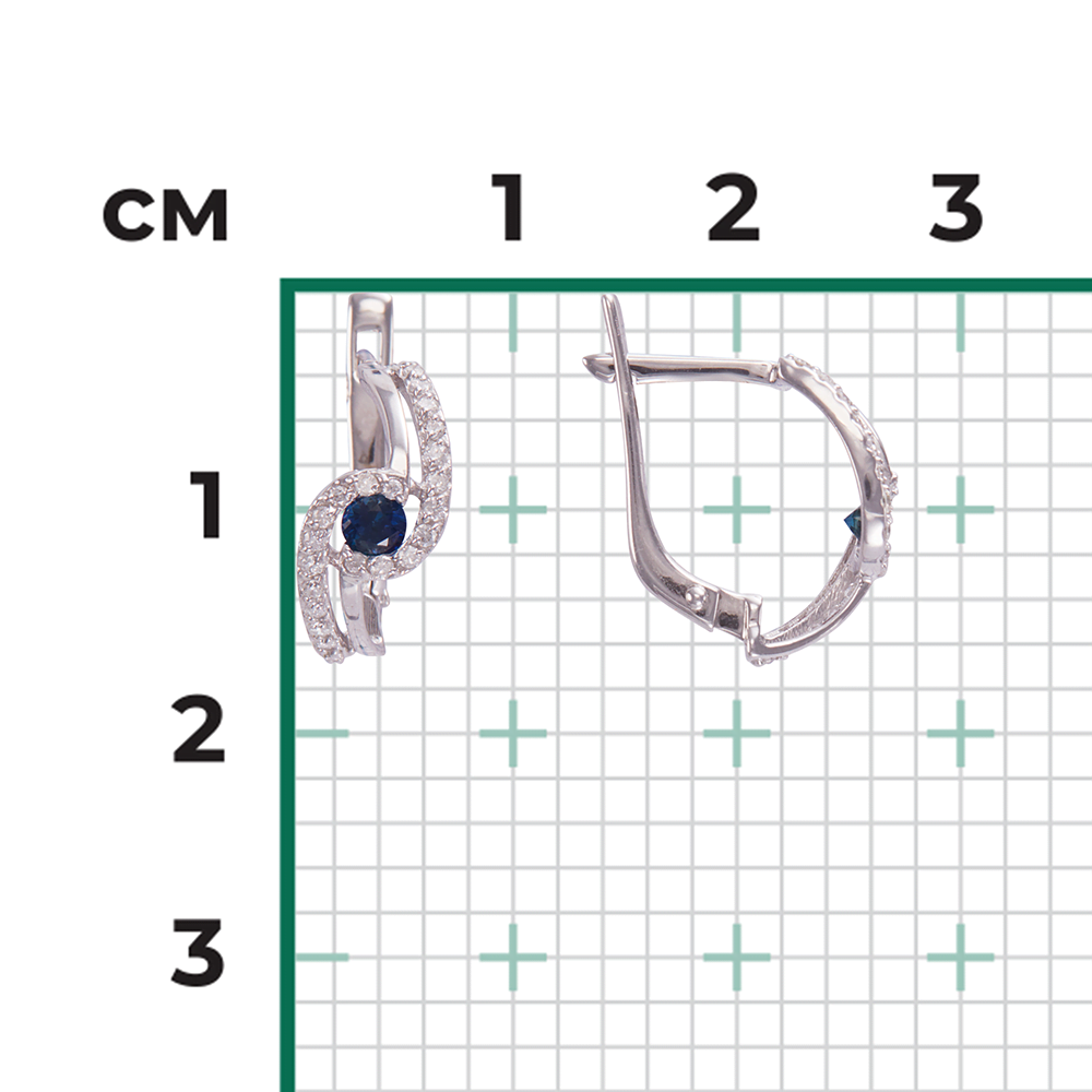 Серьги с английским замком из белого золота с сапфиром и бриллиантами 02-0884-00-105-1120-30