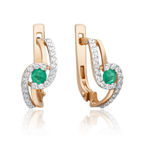 Серьги с английским замком из красного золота с изумрудом и бриллиантами 02-0884-00-106-1110-30