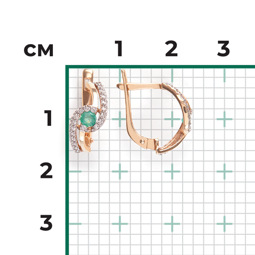 Серьги с английским замком из красного золота с изумрудом и бриллиантами 02-0884-00-106-1110-30