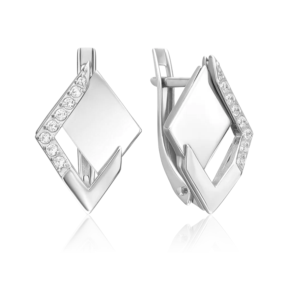 Серьги с английским замком из белого золота с фианитами 02-5124-00-401-1120