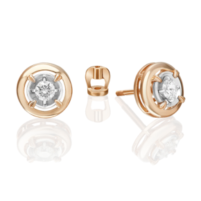 Серьги-пусеты из комбинированного золота с бриллиантом 02-5275-00-101-1111