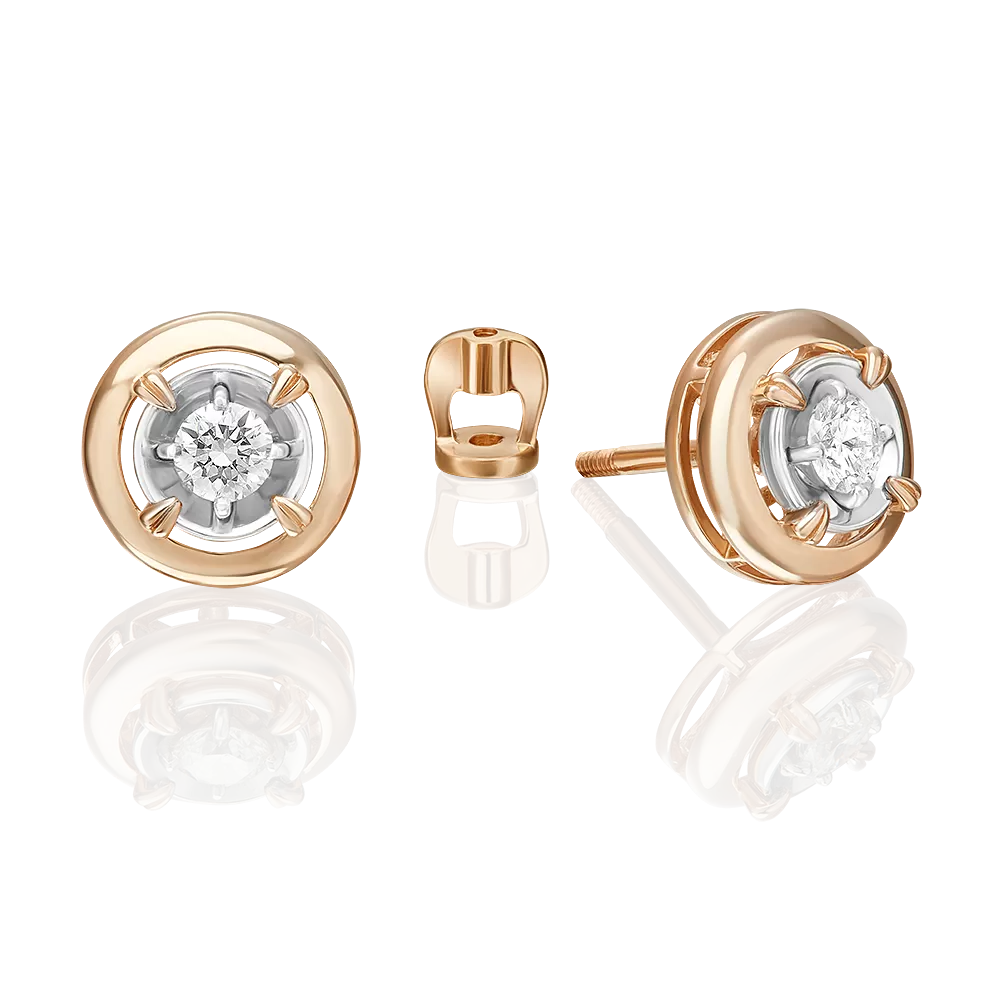 Серьги-пусеты из комбинированного золота с бриллиантом 02-5275-00-101-1111