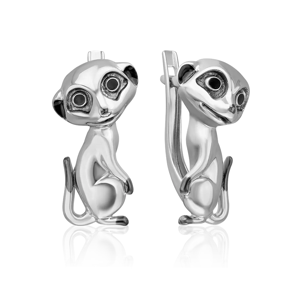 Серьги «Сурикаты» с английским замком из серебра с эмалью 02-5115-00-000-0200