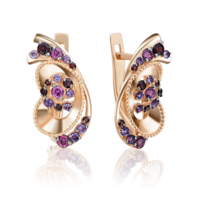 Серьги с английским замком из красного золота с гранатами и аметистами 02-4035-00-257-1110-57