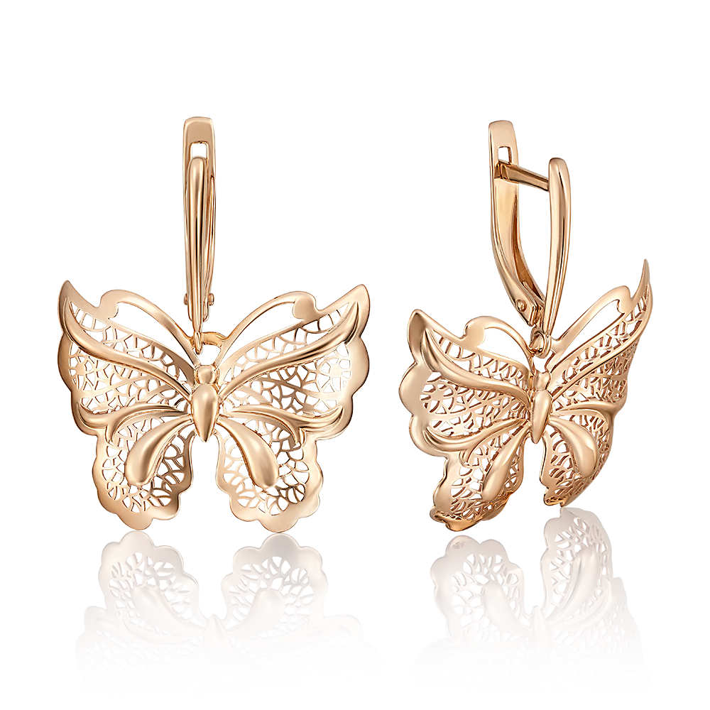 Серьги «Бабочки» с английским замком из красного золота 02-3689-00-000-1110-65