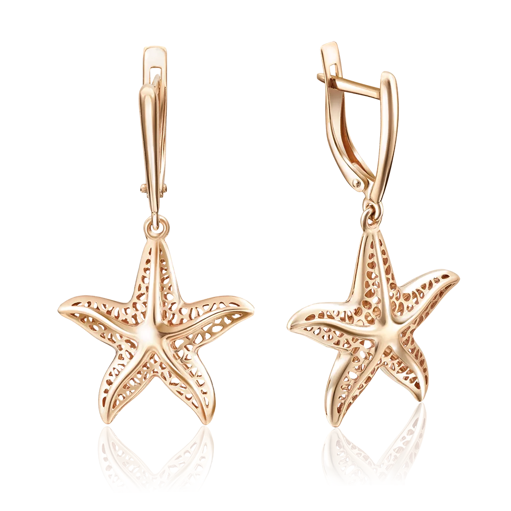 Серьги «Морские звёзды» с английским замком из красного золота 02-3697-00-000-1110-65
