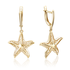 Серьги «Морские звёзды» с английским замком из лимонного золота