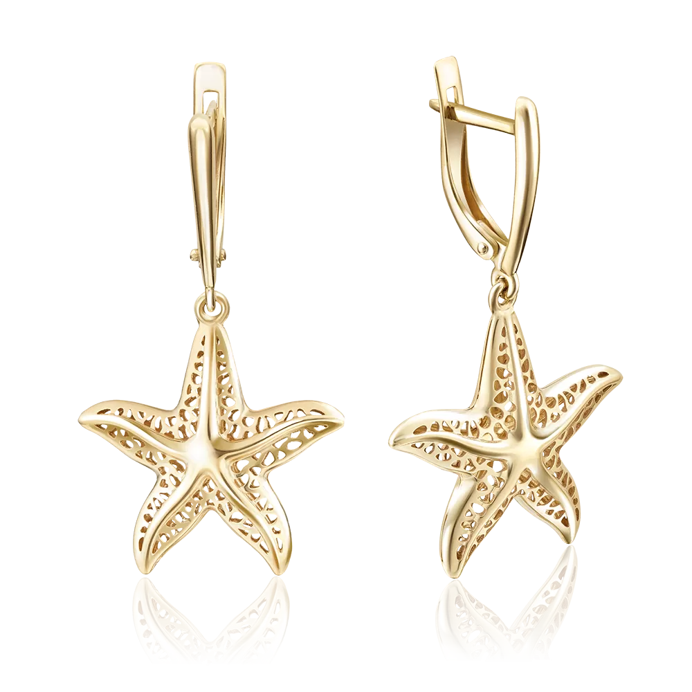 Серьги «Морские звёзды» с английским замком из лимонного золота 02-3697-00-000-1130-65