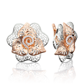 Серьги «Цветы» с английским замком из красного золота с фианитами 02-3711-01-401-1110-65