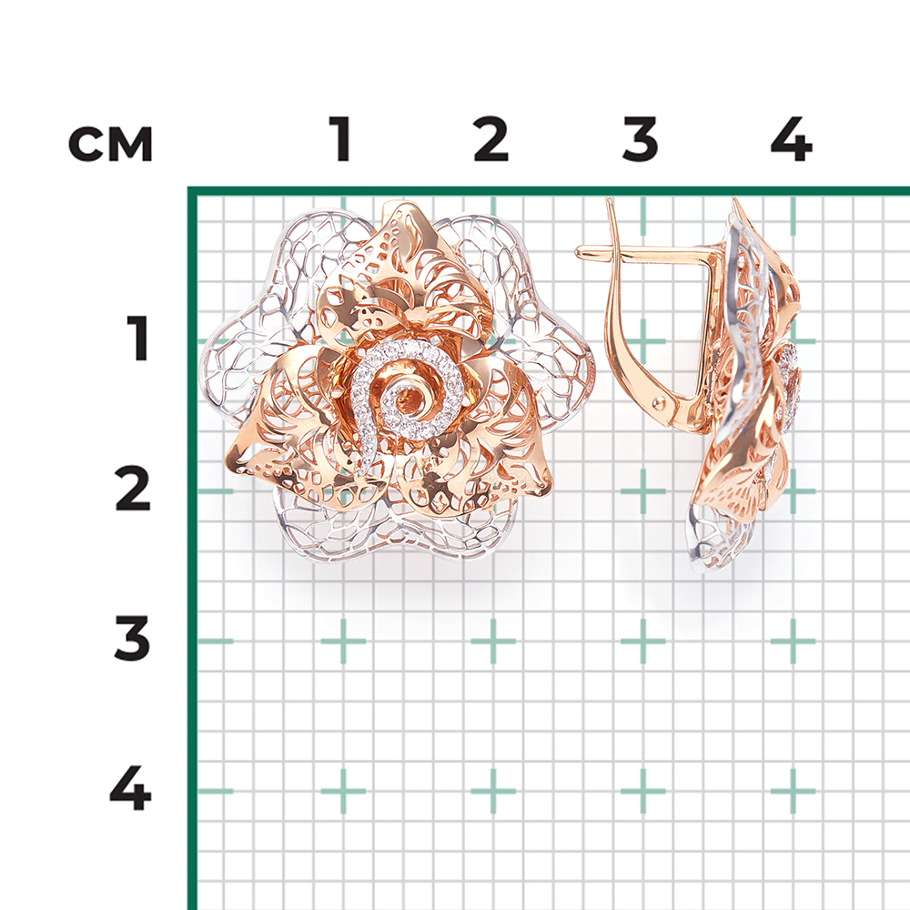 Серьги «Цветы» с английским замком из красного золота с фианитами 02-3711-01-401-1110-65