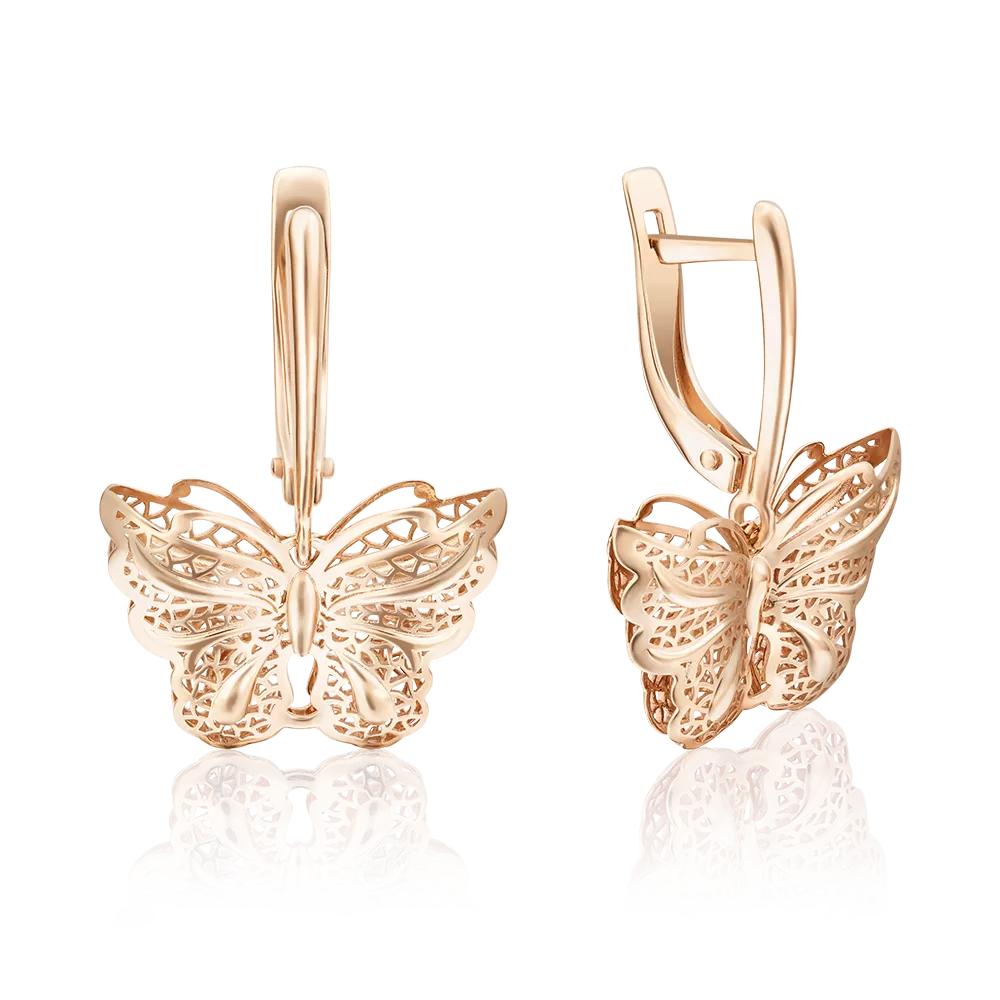 Серьги «Бабочки» с английским замком из красного золота 02-3742-00-000-1110-65
