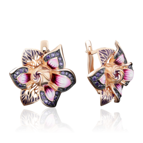 Серьги «Гардении» с английским замком из красного золота с фианитами и эмалью 02-3746-00-404-1110-65