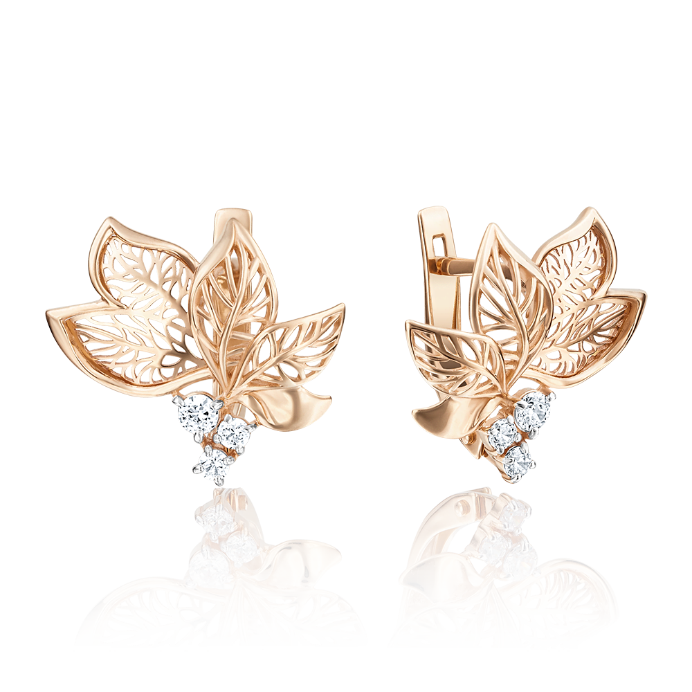 Серьги с английским замком из красного золота с фианитами 02-3764-00-401-1110-65