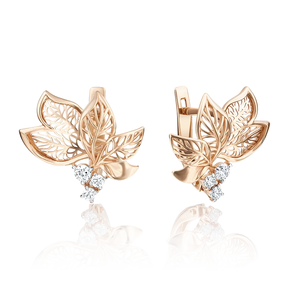 Серьги с английским замком из красного золота с фианитами 02-3764-00-401-1110-65