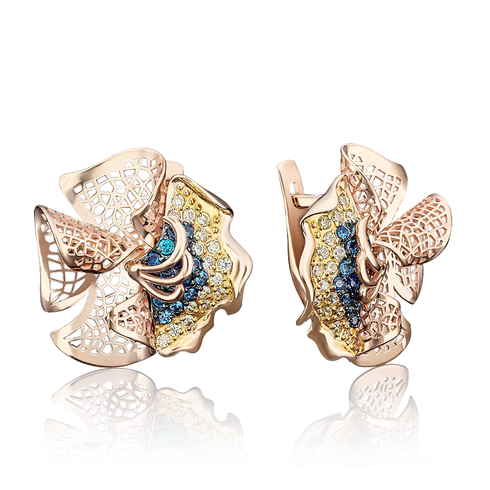 Серьги с английским замком из красного золота с фианитами 02-3784-00-404-1110-65