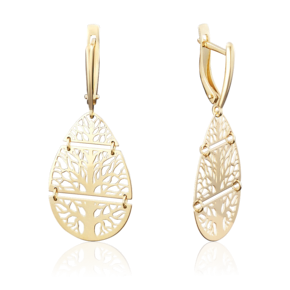 Серьги «Деревья» с английским замком из лимонного золота 02-3795-00-000-1130-65