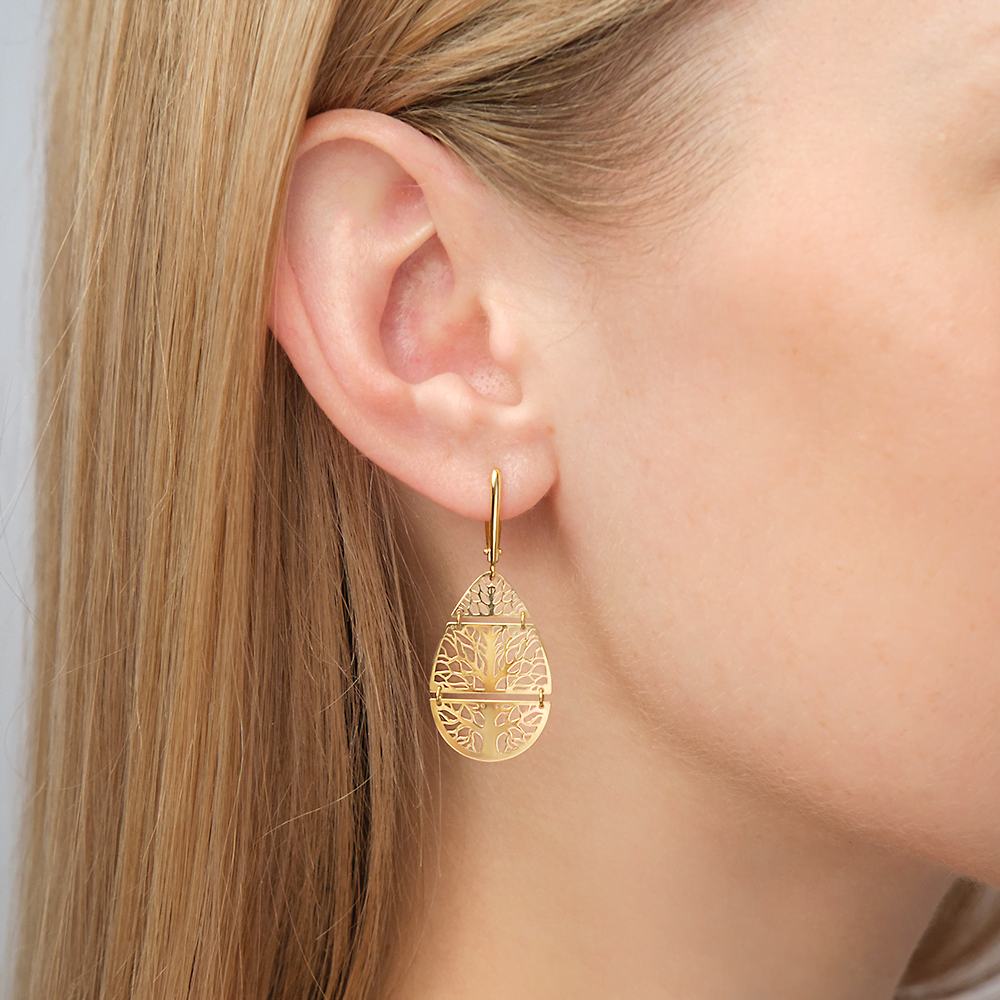 Серьги «Деревья» с английским замком из лимонного золота 02-3795-00-000-1130-65