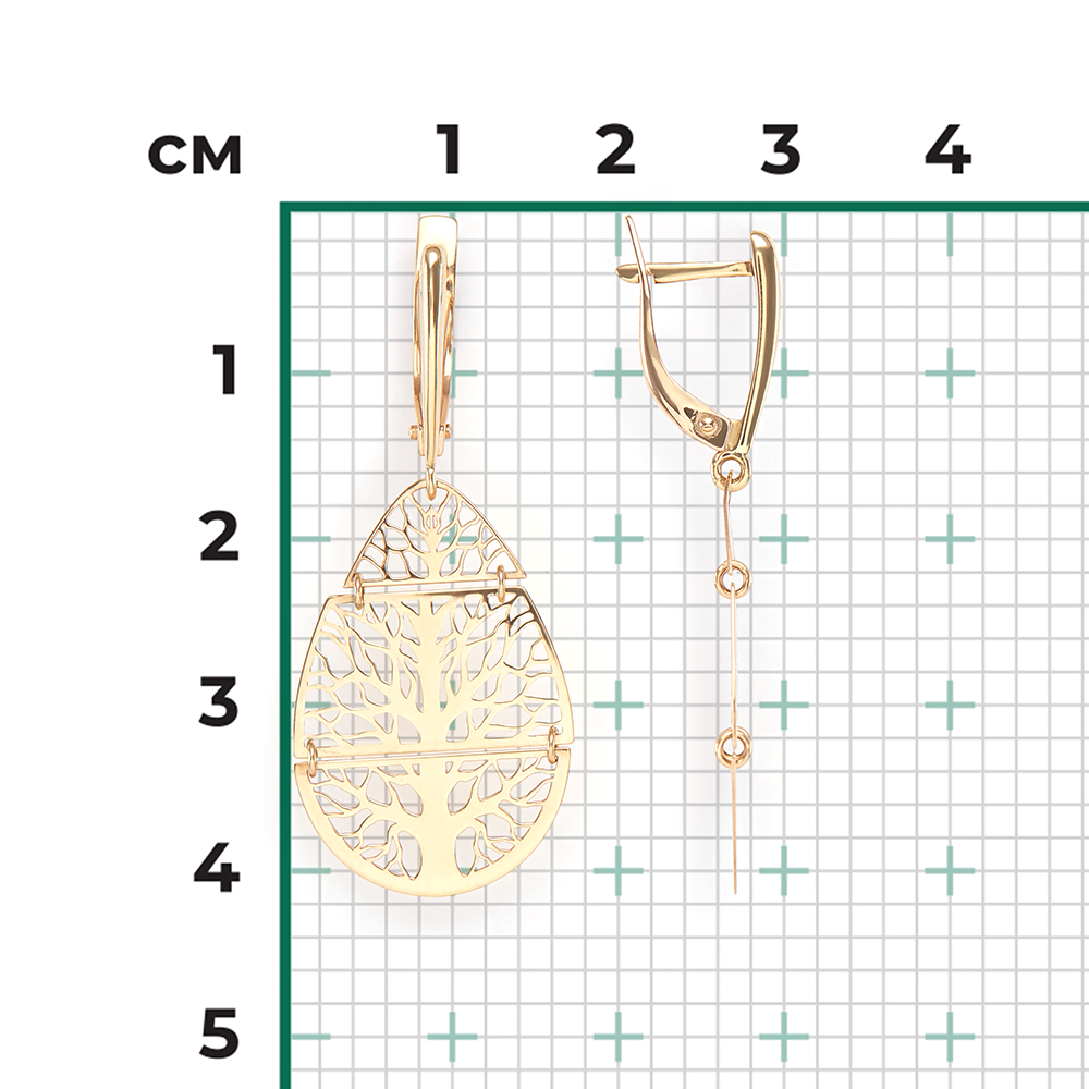 Серьги «Деревья» с английским замком из лимонного золота 02-3795-00-000-1130-65