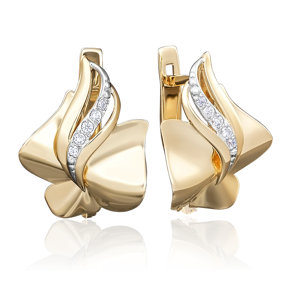 Серьги с английским замком из лимонного золота с фианитами 02-3878-00-401-1130-65