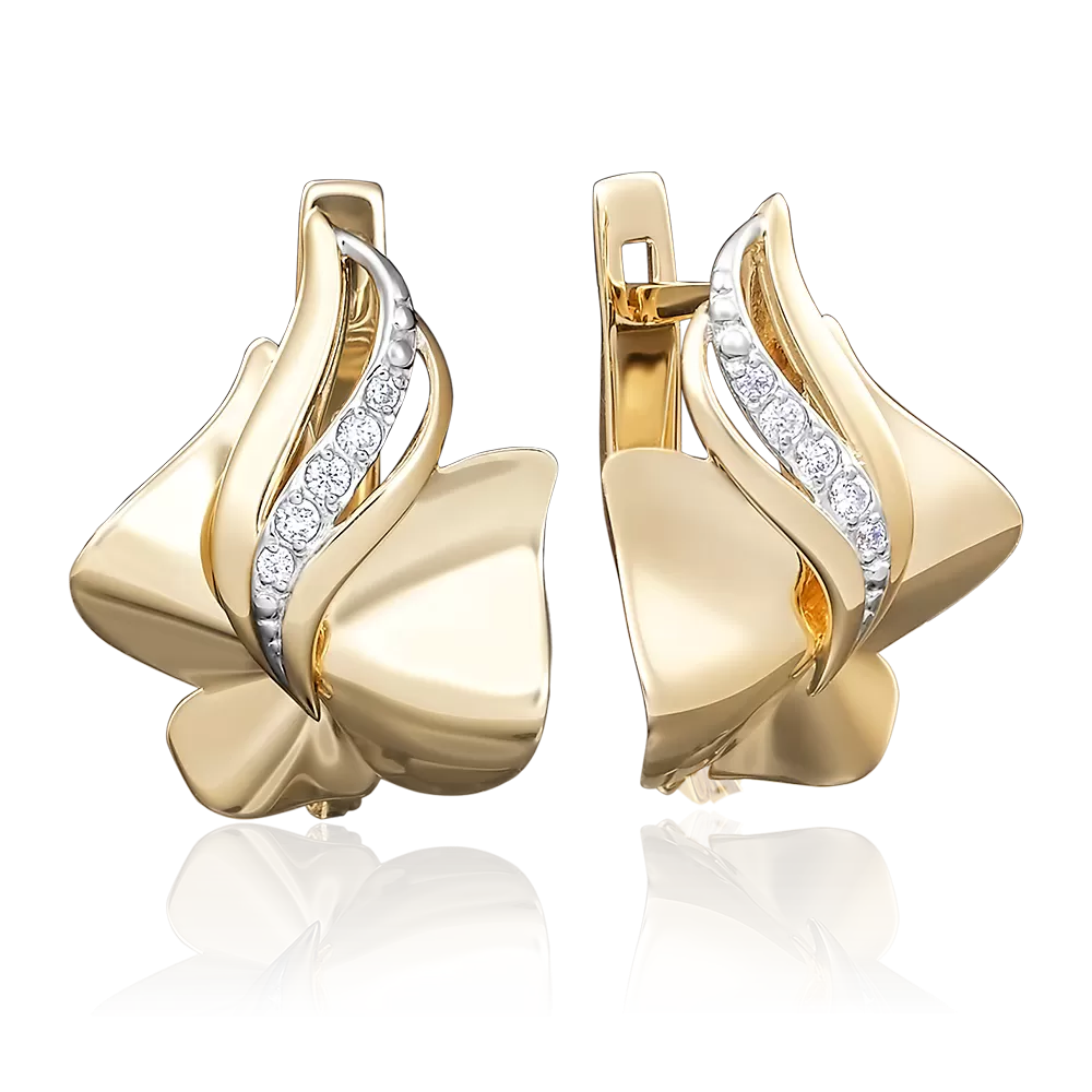 Серьги с английским замком из лимонного золота с фианитами 02-3878-00-401-1130-65