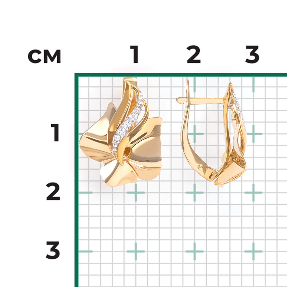 Серьги с английским замком из лимонного золота с фианитами 02-3878-00-401-1130-65