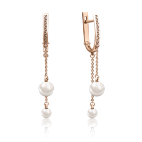 Серьги с английским замком из красного золота с жемчугом культивированным 02-4407-00-301-1110-31
