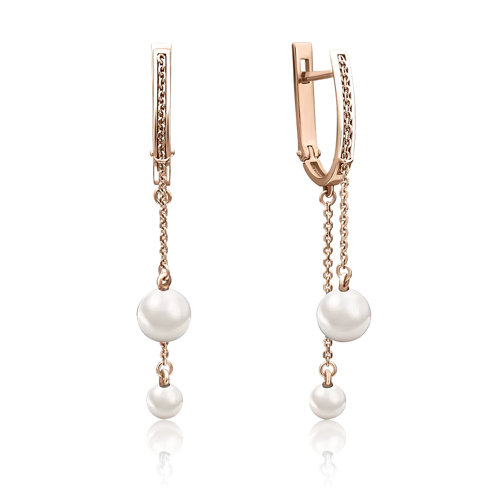 Серьги с английским замком из красного золота с жемчугом культивированным 02-4407-00-301-1110-31