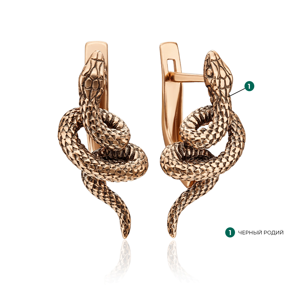 Серьги «Змеи» с английским замком из красного золота 02-4536-00-000-1110-42