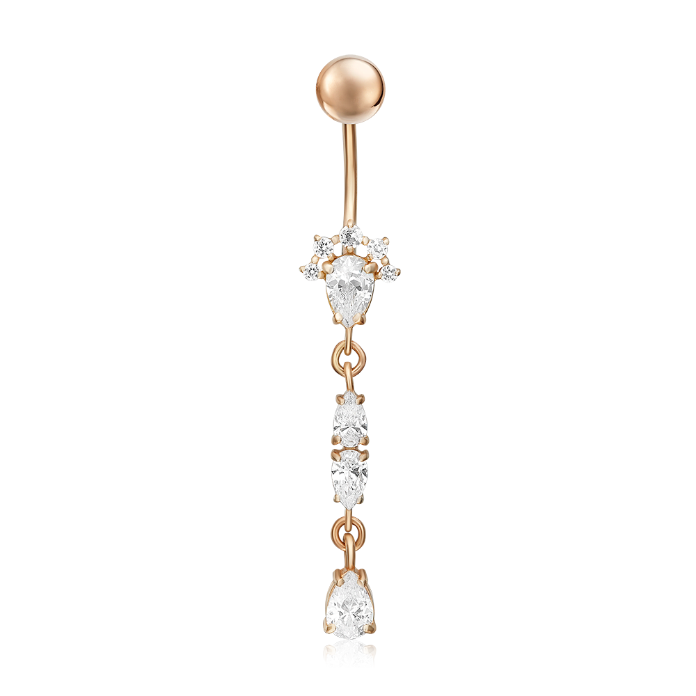 Пирсинг в пупок из красного золота с фианитами 06-2540-00-401-1110-03