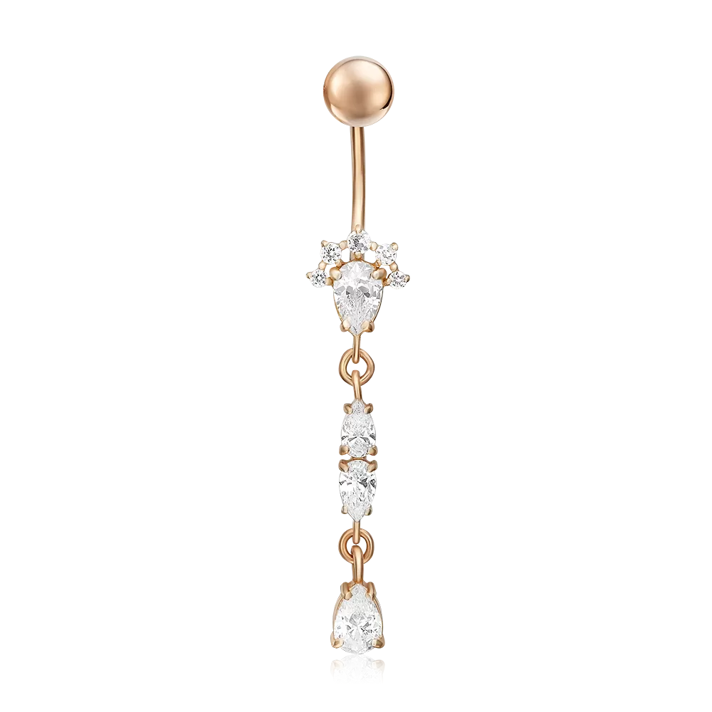 Пирсинг в пупок из красного золота с фианитами 06-2540-00-401-1110-03