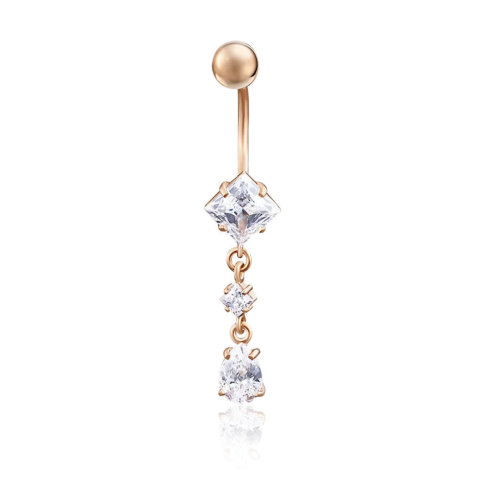Пирсинг в пупок из красного золота с фианитами 06-2544-00-401-1110-03