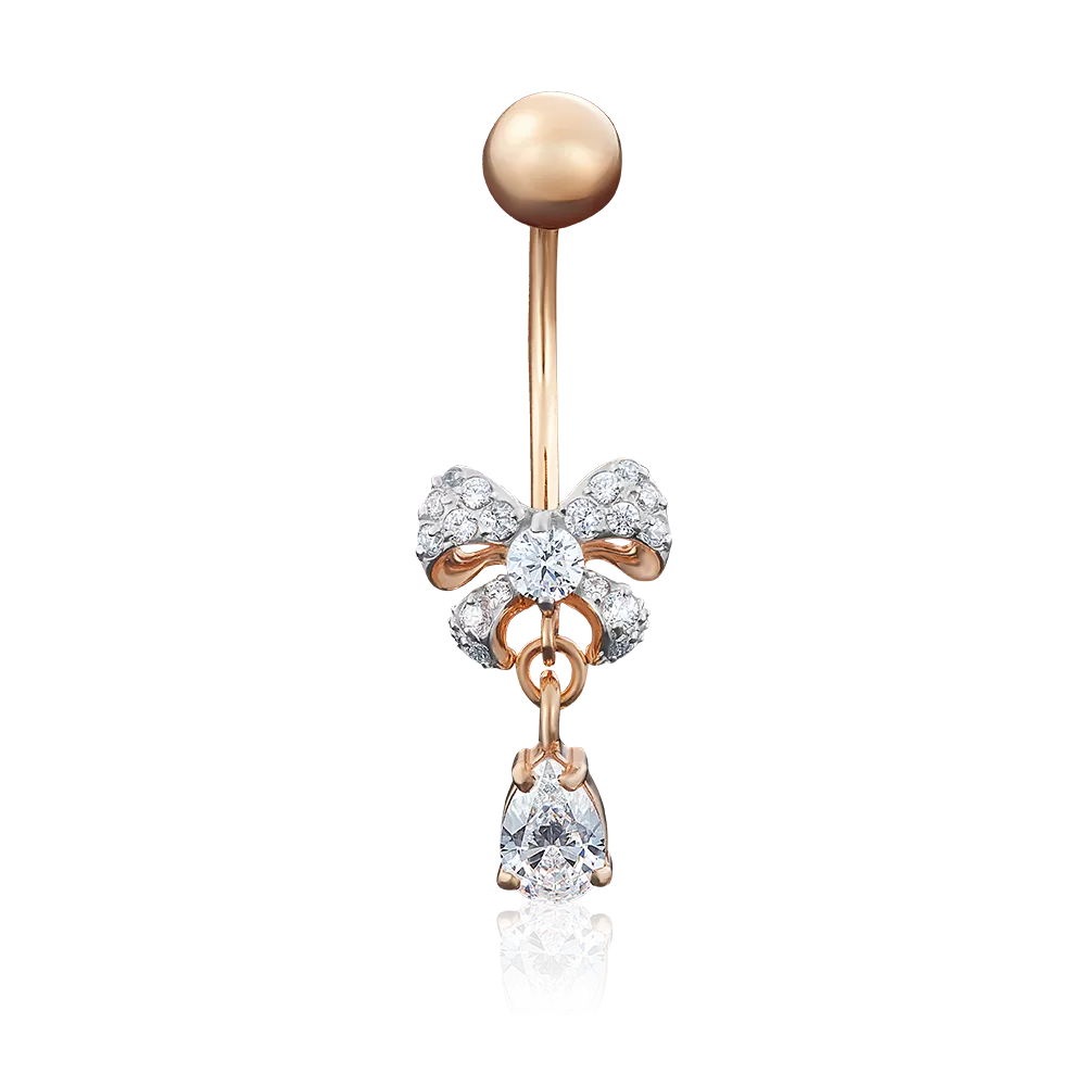 Пирсинг в пупок «Бант» из красного золота с фианитами 06-2546-00-401-1110-23