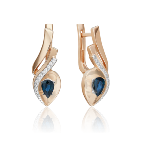 Серьги с английским замком из комбинированного золота с сапфиром и бриллиантами 02-5240-00-105-1111