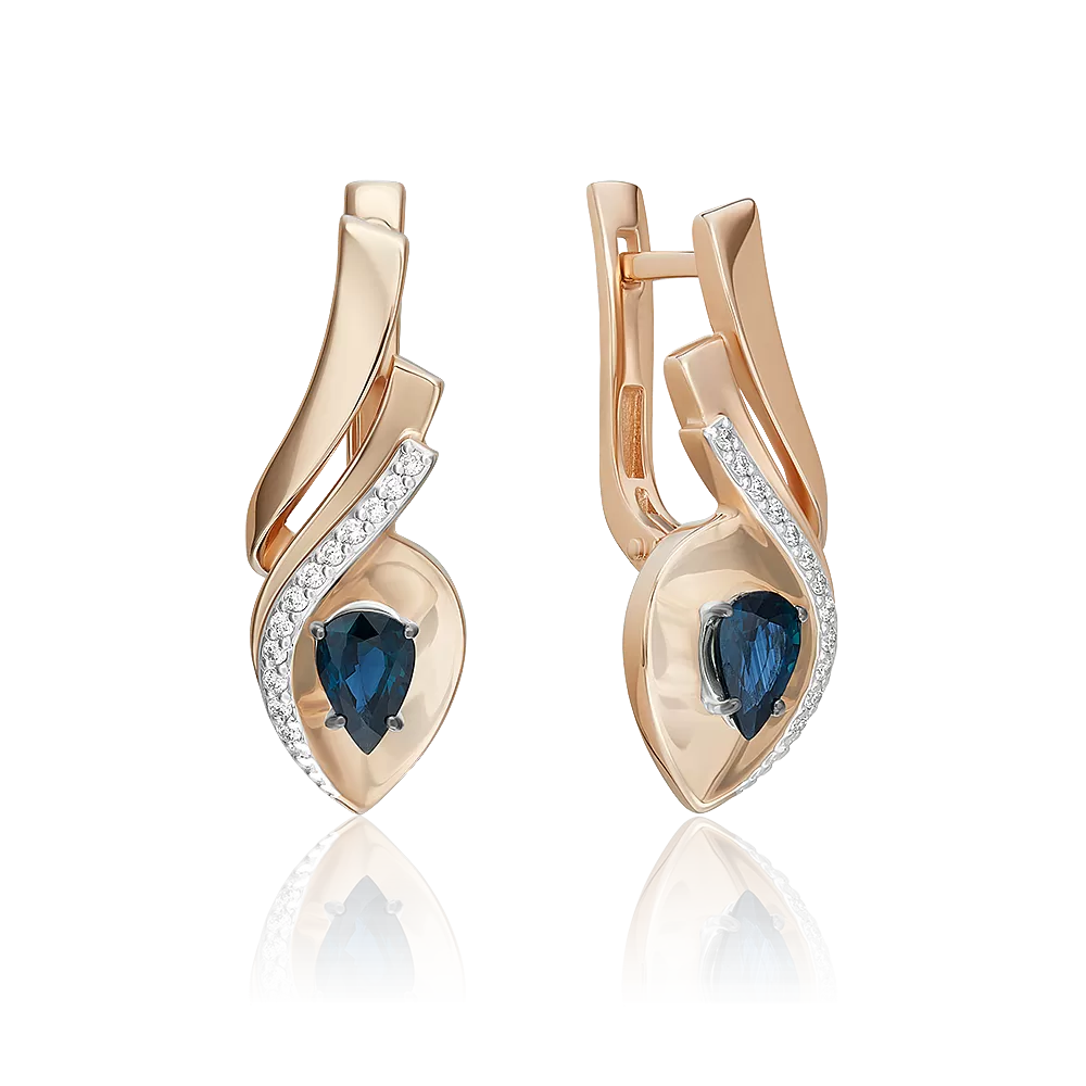 Серьги с английским замком из комбинированного золота с сапфиром и бриллиантами 02-5240-00-105-1111