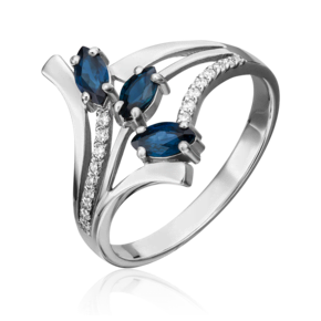 Кольцо из белого золота с сапфирами и бриллиантами