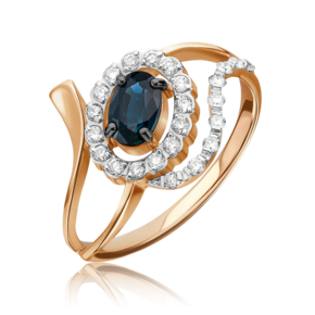 Кольцо из красного золота с сапфиром и бриллиантами