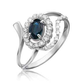 Кольцо из белого золота с сапфиром и бриллиантами